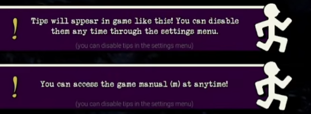 In-game tip saying the manual can be opened with M at any time