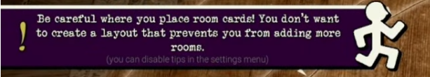 Tip warning players to be careful where room cards are placed